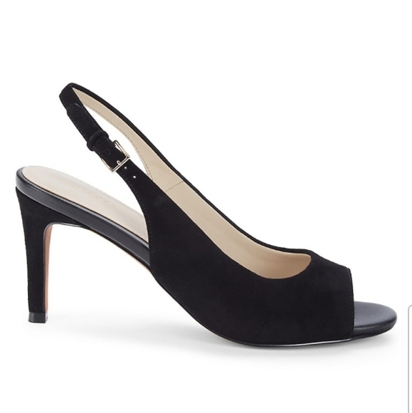 NWT COLE HAAN 'Maya' Suede Peeptoe Slingback Stilettos in Midnight Blue Size 9B - Picture 2 of 11